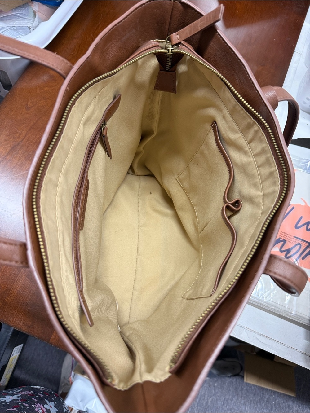 Embossed Lucky Brand Brown Leather Tote Bag - Picture 6 of 11